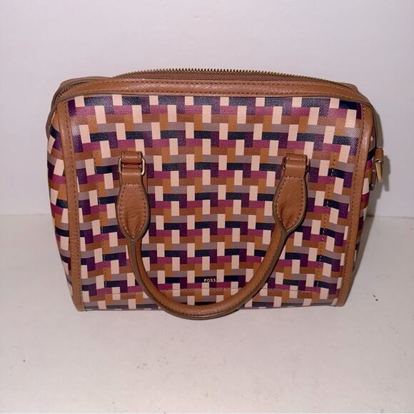 FOSSIL Women's Woven style  Satchel in Brown and Purple - Picture 1 of 5
